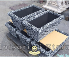 Jardinieră ornament flori, gri patinat, model J11.