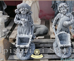 Set statuete grădinari cu roabe, gri patinat, model J6, J7.