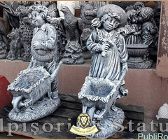 Set statuete grădinari cu roabe, gri patinat, model J6, J7. - 3