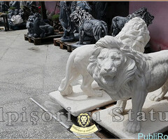 Statuetă leu mare în picioare, alb marmorat, model S33. - 4