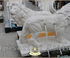 Statuetă leu mare în picioare, alb marmorat, model S33. - 5