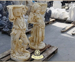 Set statuete copii cu coșulețe, galben patinat, model J3,J4. - 3