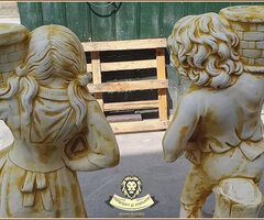 Set statuete copii cu coșulețe, galben patinat, model J3,J4. - 4
