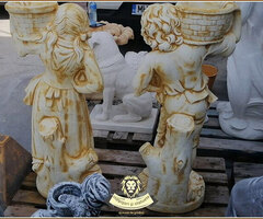 Set statuete copii cu coșulețe, galben patinat, model J3,J4. - 5